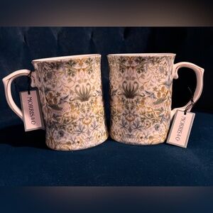 Morris & Co. Pair of Fine China Mugs Yellow Blue Green Floral William Morris